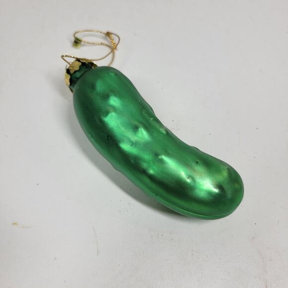 Vintage German Pickle Ornament 4" Green Glass Christmas Tradition Tree Decor - Picture 3 of 12